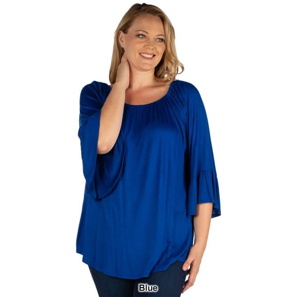 Plus Size 24/7 Comfort Apparel 3/4 Bell Sleeve Loose Fit Tunic