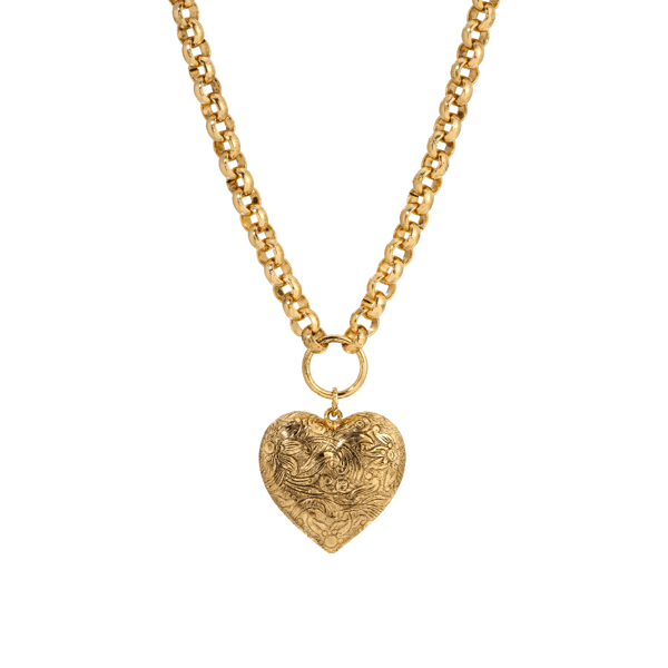 1928 18.5in. Gold-Tone Large Heart Pendant Necklace - image 