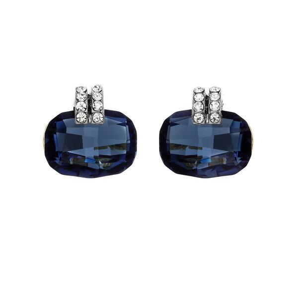 Crystal Colors Silver Plated Cushion Cut Blue Stud Earrings - image 
