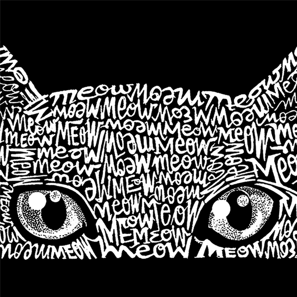 Womens LA Pop Art Peeking Cat Word Art V-Neck Tee
