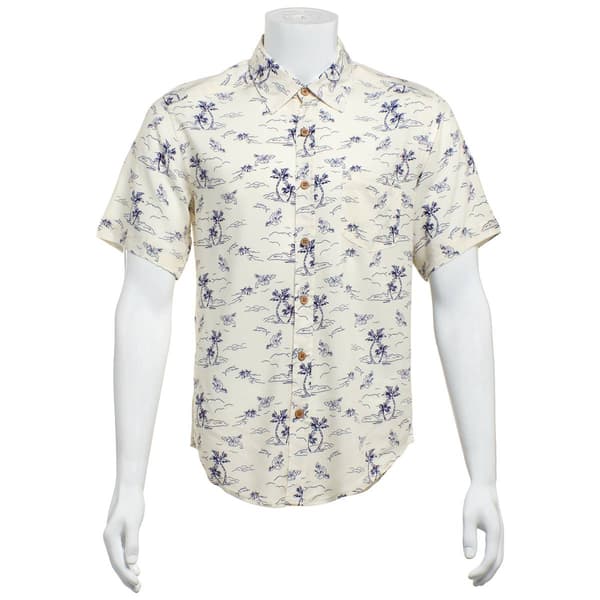 Mens Joe Marlin Palm Tree Island Button Down Shirt - image 