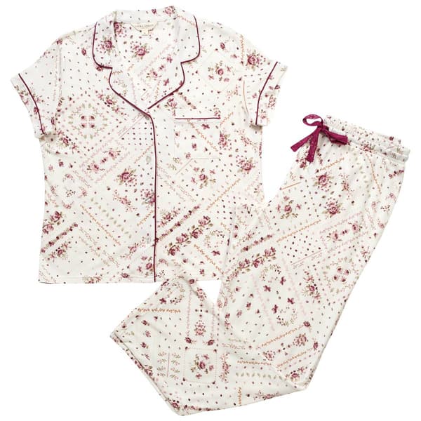 Womens Laura Ashley Short Sleeve Dream Knit Pajama Set