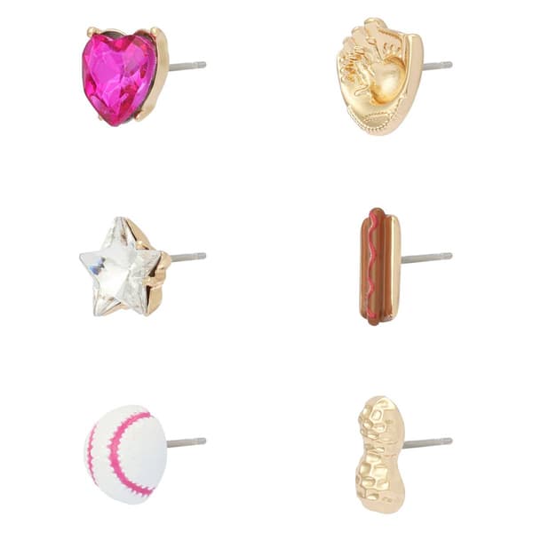 Betsey Johnson Baseball Single-Stud Earring Set