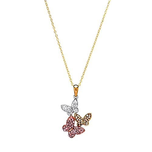 Yellow Plated Sterling Silver Butterfly Crystal Pendant