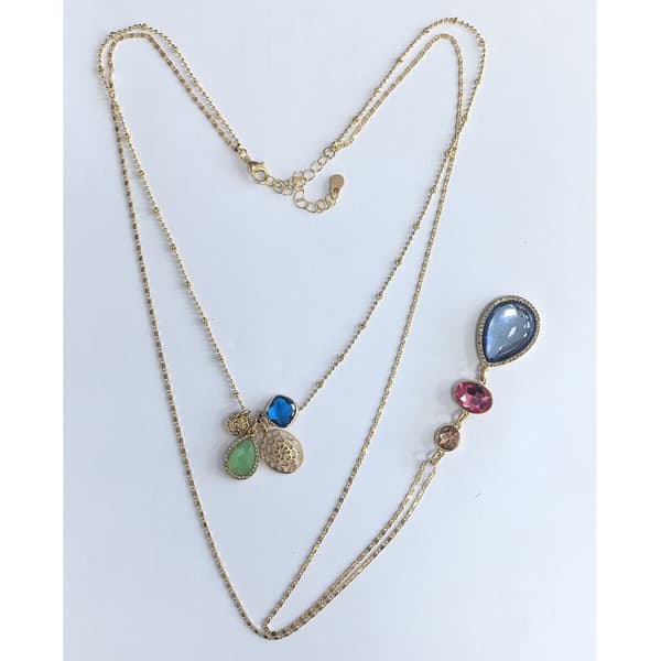 Ashley Cooper(tm) Gold-Tone Beaded Blue Teardrop Pendant - image 