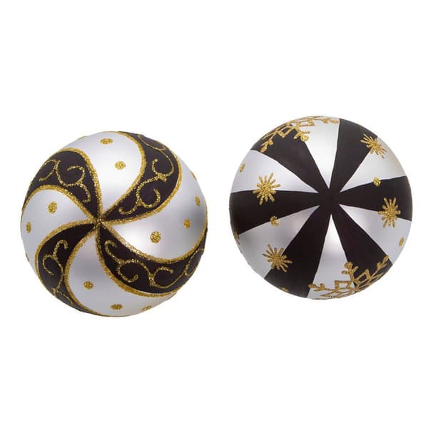 Kurt Adler 80 MM 6pc. Silver/Black/Gold Glass Balls Set