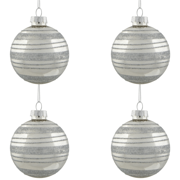 Northlight 4ct. Silver Stripes Christmas Shiny Glass Ornaments