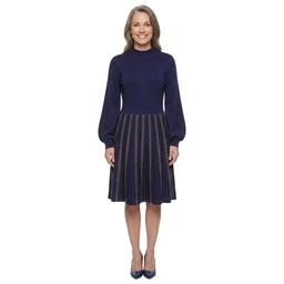 Womens Nina Leonard Long Sleeve Geometric Bottom Sweater Dress