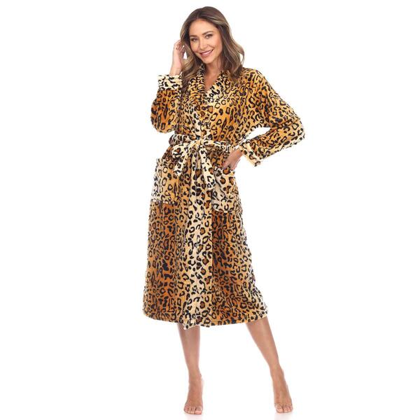 Womens White Mark Leopard Cozy Lounge Robe