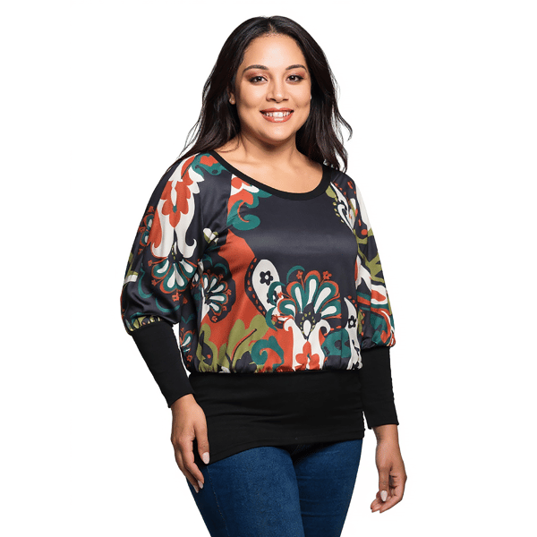 Plus Size 24/7 Comfort Apparel Paisley Banded Dolman Top
