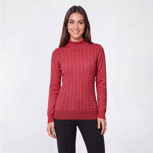 Womens Retrology Long Sleeve Cable Stitch Mock Neck Sweater