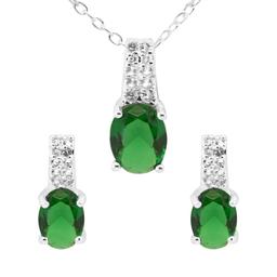 Marsala Lab Created White Sapphire & Emerald Pendant Set