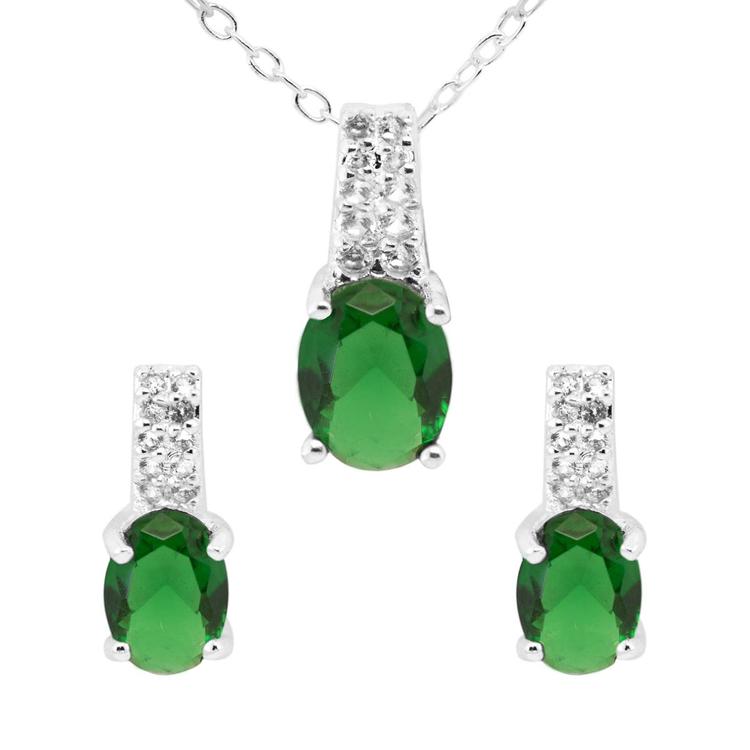 Marsala Lab Created White Sapphire & Emerald Pendant Set