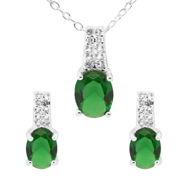 Marsala Lab Created White Sapphire & Emerald Pendant Set - image 