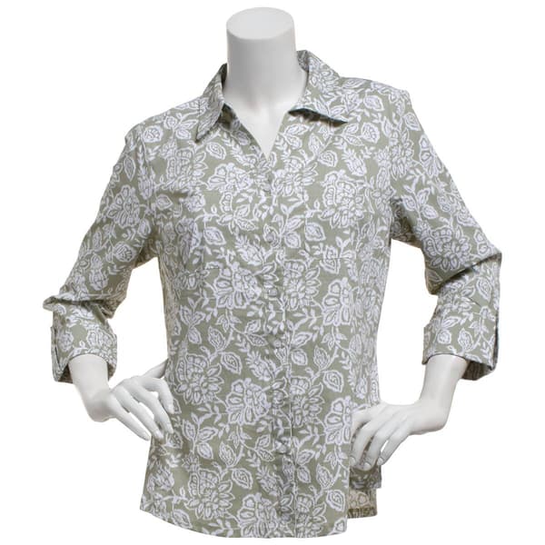 Petite Emily Daniels 3/4 Sleeve Floral Casual Button Down