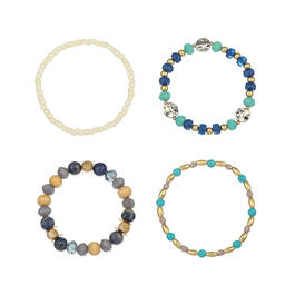 Ashley Cooper&#40;tm&#41; Multi Set of 4 Beaded Tonal Blue Stretch Bracelets