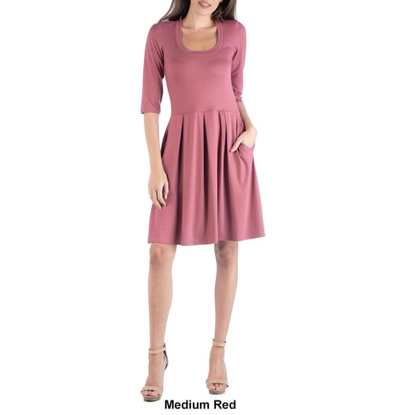 Womens 24/7 Comfort Apparel 3/4 Sleeve Fit & Flare Mini Dress