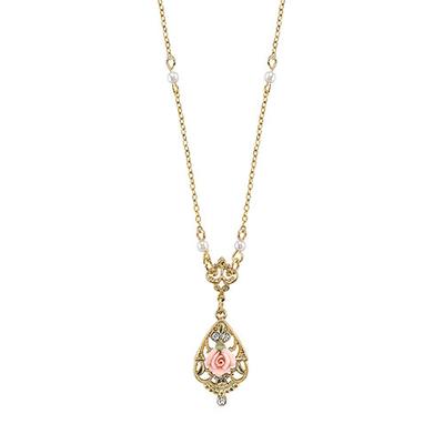 Signature 1928 Porcelain Rose Necklace & Pendant