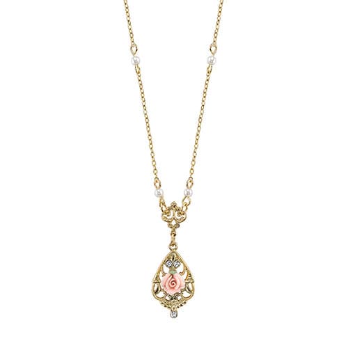 Signature 1928 Porcelain Rose Necklace & Pendant - image 
