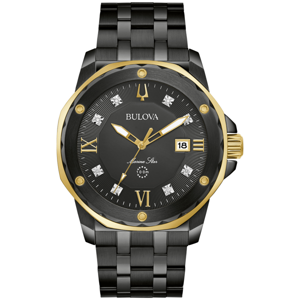 Mens Bulova Marine Star Black IPS Diamond Accent Watch - 98D176