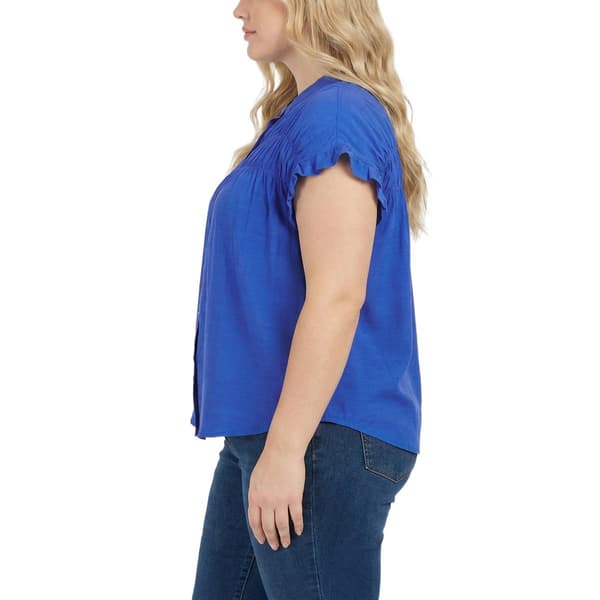 Plus Size NY Collection Short Sleeve Smock Button Front Blouse