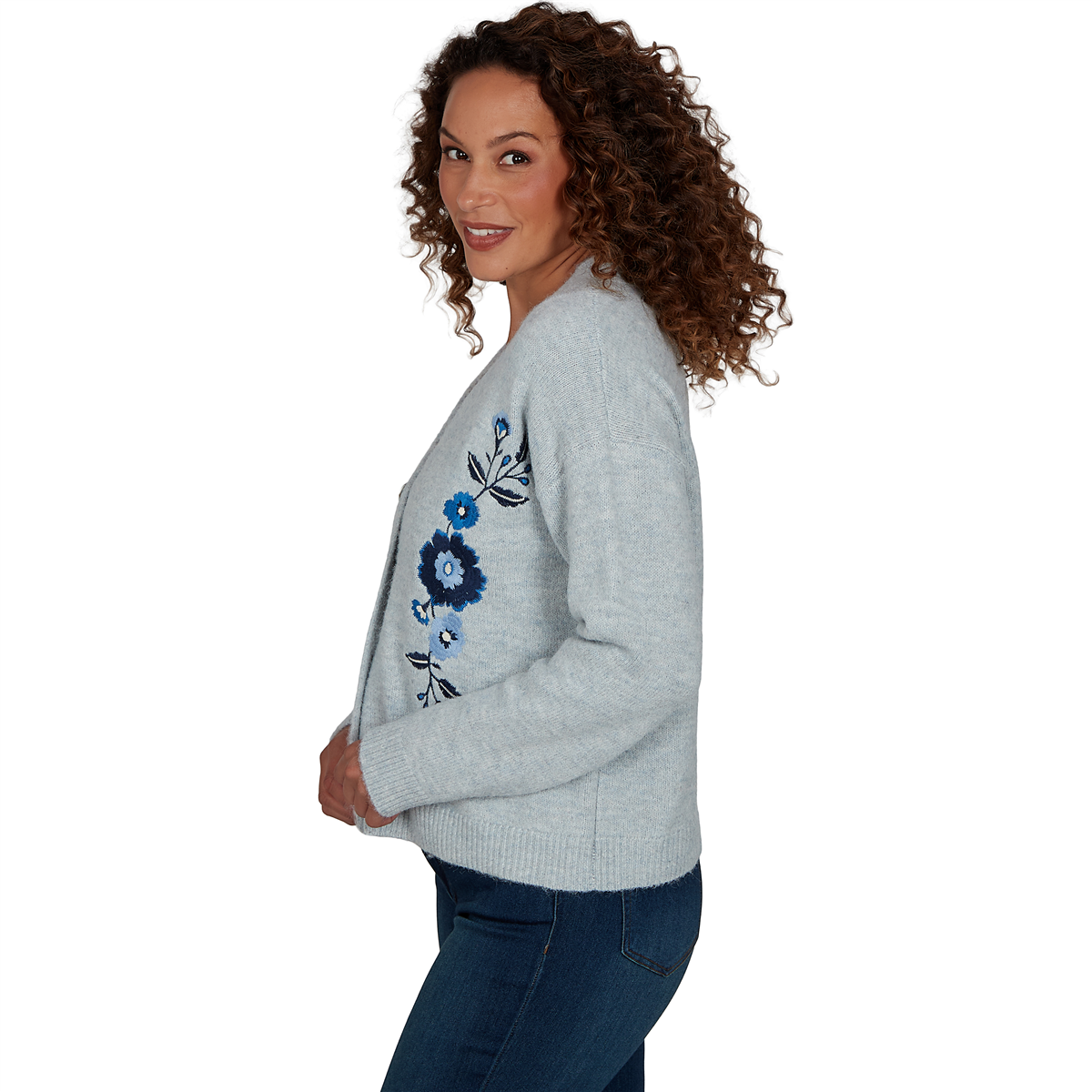 Womens Skye’s the Limit Icy Blue Sparkle Floral Cardigan