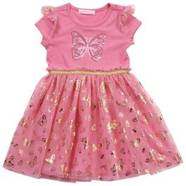 Girls &#40;4-6x&#41; Young Hearts Ribbed Sequin Butterfly Foil Tutu Dress