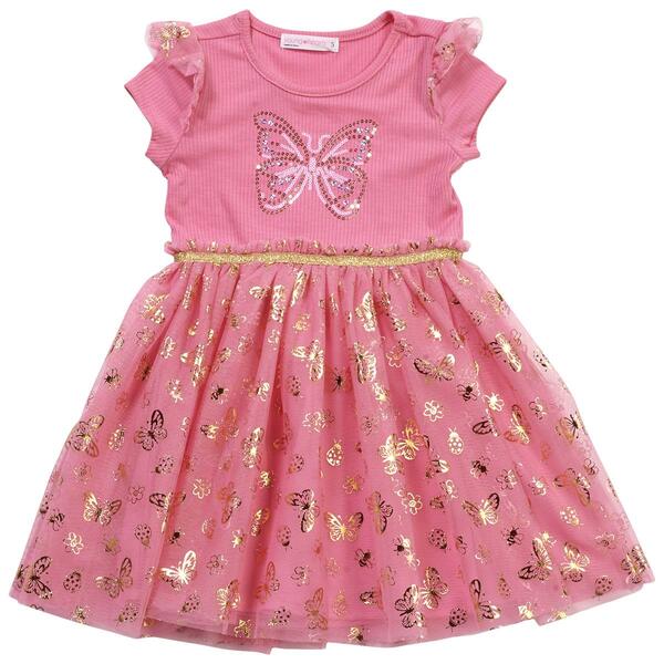 Girls &#40;4-6x&#41; Young Hearts Ribbed Sequin Butterfly Foil Tutu Dress - image 