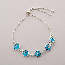 Fine Silver Plated Blue Evil Eye Adjustable Bracelet