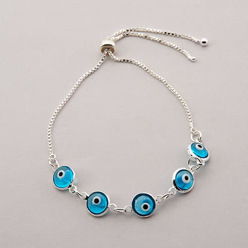 Fine Silver Plated Blue Evil Eye Adjustable Bracelet - image 