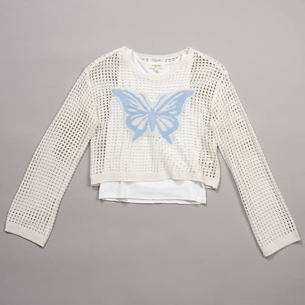 Girls (7-16) No Comment 2Fer Long Sleeve Mesh Butterfly Top/Tank - image 