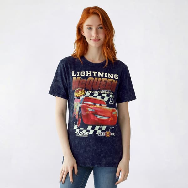 Juniors Disney Mineral Wash Lightning Mcqueen Boyfriend Tee - image 