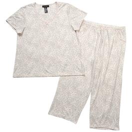 Womens Rene Rofe Short Sleeve Animal Leopard Capri Pajama Set