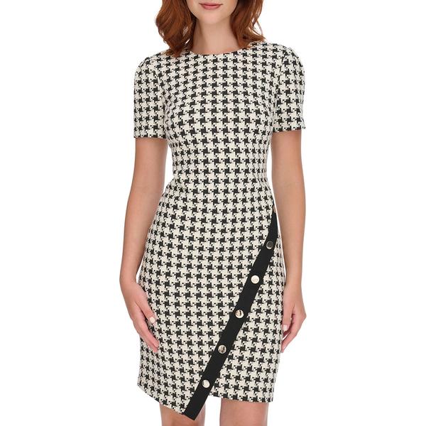 Womens Tommy Hilfiger Short Sleeve Houndstooth Asymmetric Dress - image 