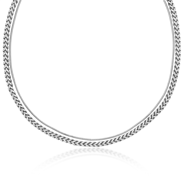 Mens Lynx Stainless Steel Layered Curb Chain Necklace - image 