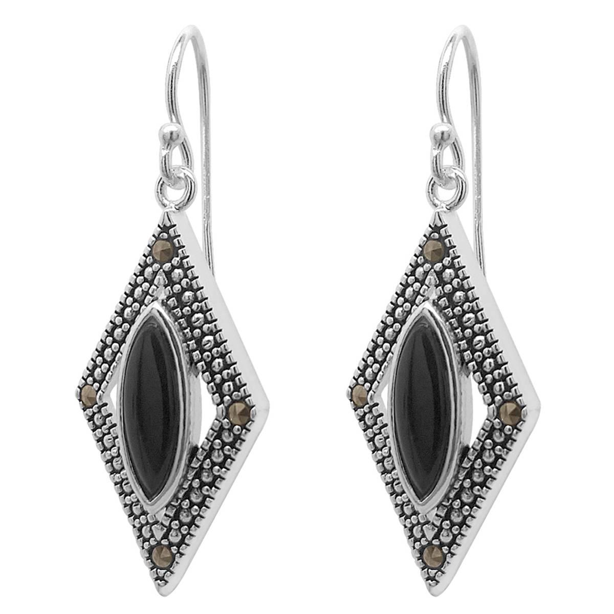 Marsala Marcasite & Onyx Diamond-Shaped Drop Earrings