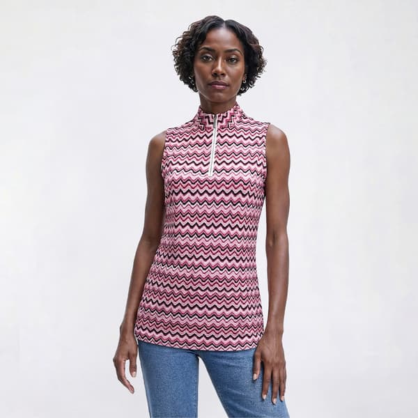 Womens Court Haley Sleeveless Zip Front Zig Zag Polo - image 