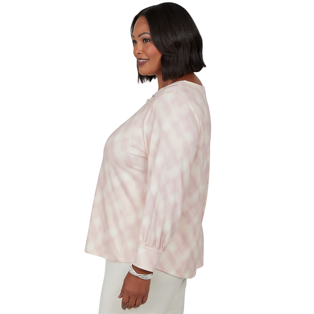 Plus Size Emaline Soiree Embellished Neck Abstract Plaid Sweater