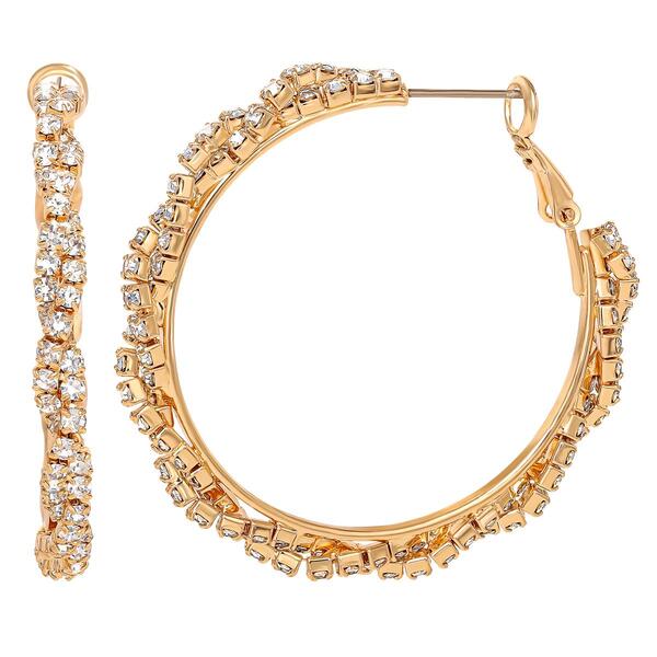 Jessica Simpson Imitation Yellow Gold Rhinestone Hoop Earrings - image 