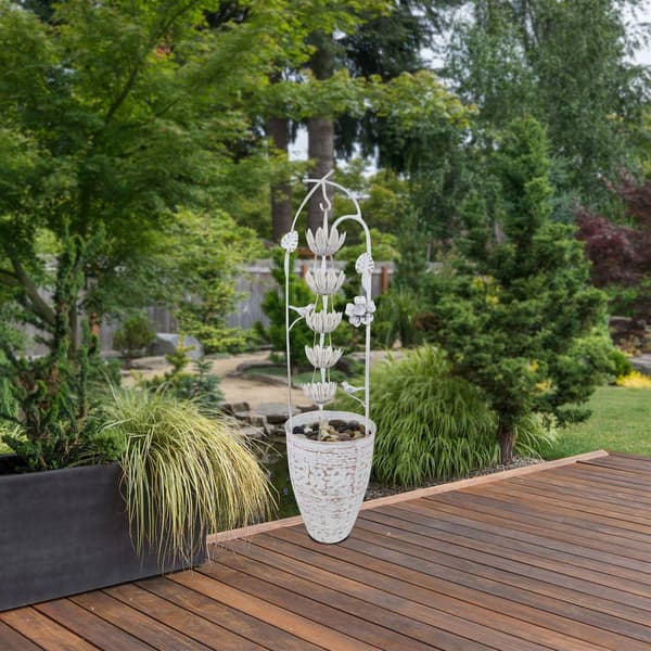 Alpine Metal White Rustic Flower Fountain
