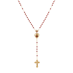 Symbols of Faith Gold Tone Red Bead Jesus Decal Rosary