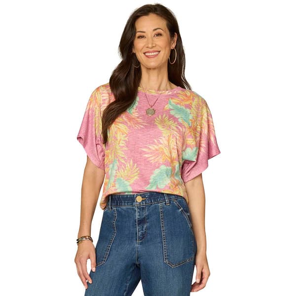 Womens Democracy Short Dolman Sleeve Placement Print Knit Top - image 
