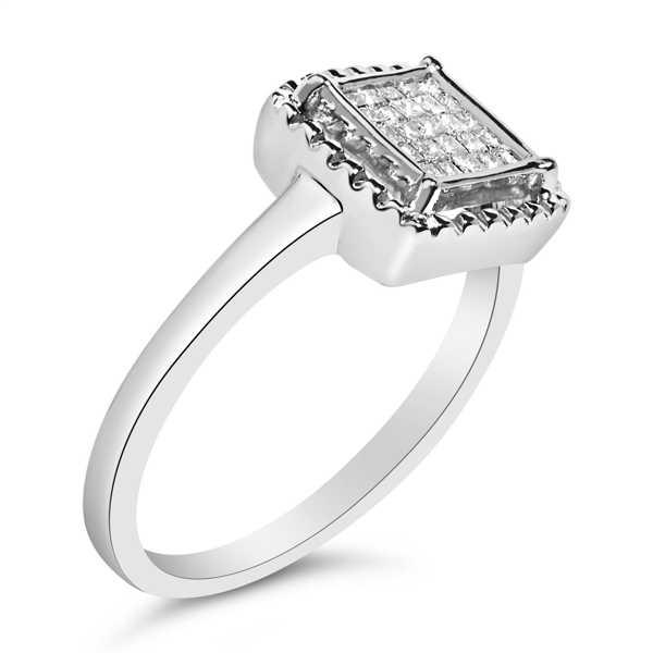 Haus of Brilliance 1/5ctw Princess Cut Diamond Halo Promise Ring