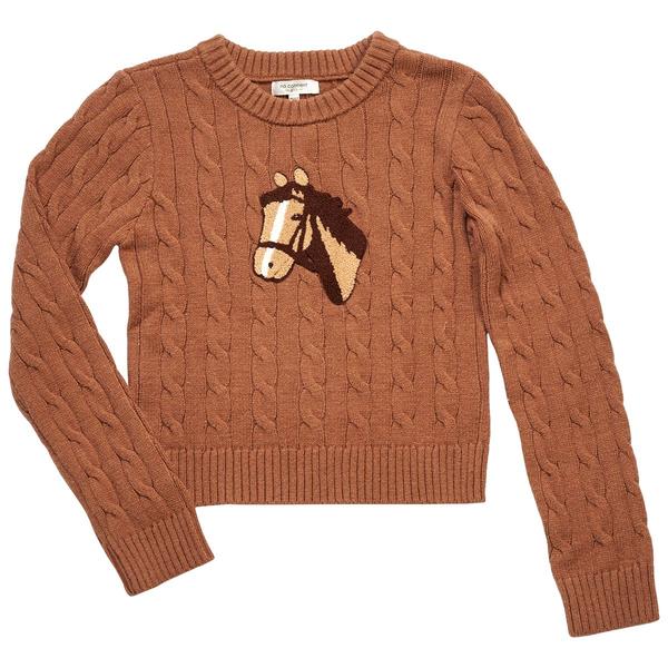 Girls (7-16) No Comment Long Sleeve Horse Cable Sweater - image 