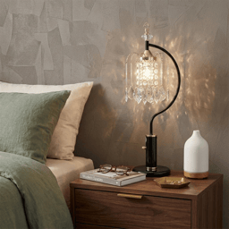 HomeRoots 27in. Black & Gold Faux Crystal Chandelier Table Lamp