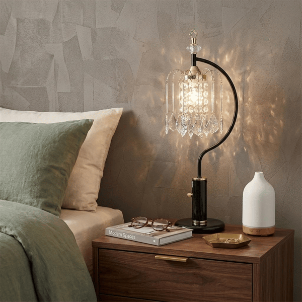 HomeRoots 27in. Black & Gold Faux Crystal Chandelier Table Lamp - image 
