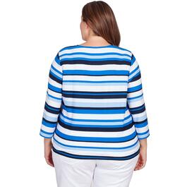 Plus Size Ruby Rd. Blue Horizon 3/4 Sleeve Yarn Dye Stripe Tee