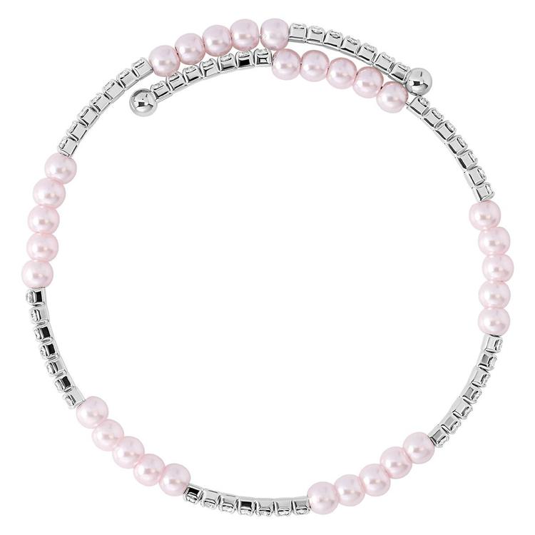 Athra Fine Silver Plated Simulated Pink Pearl & Crystal Bracelet