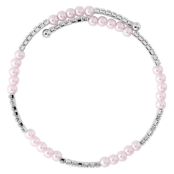Athra Fine Silver Plated Simulated Pink Pearl & Crystal Bracelet