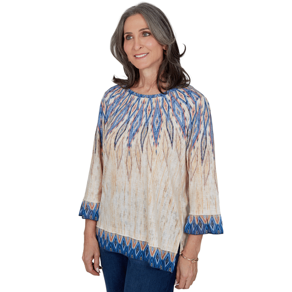 Womens Alfred Dunner Tuscany 3/4 Sleeve Ikat Burnout Blouse